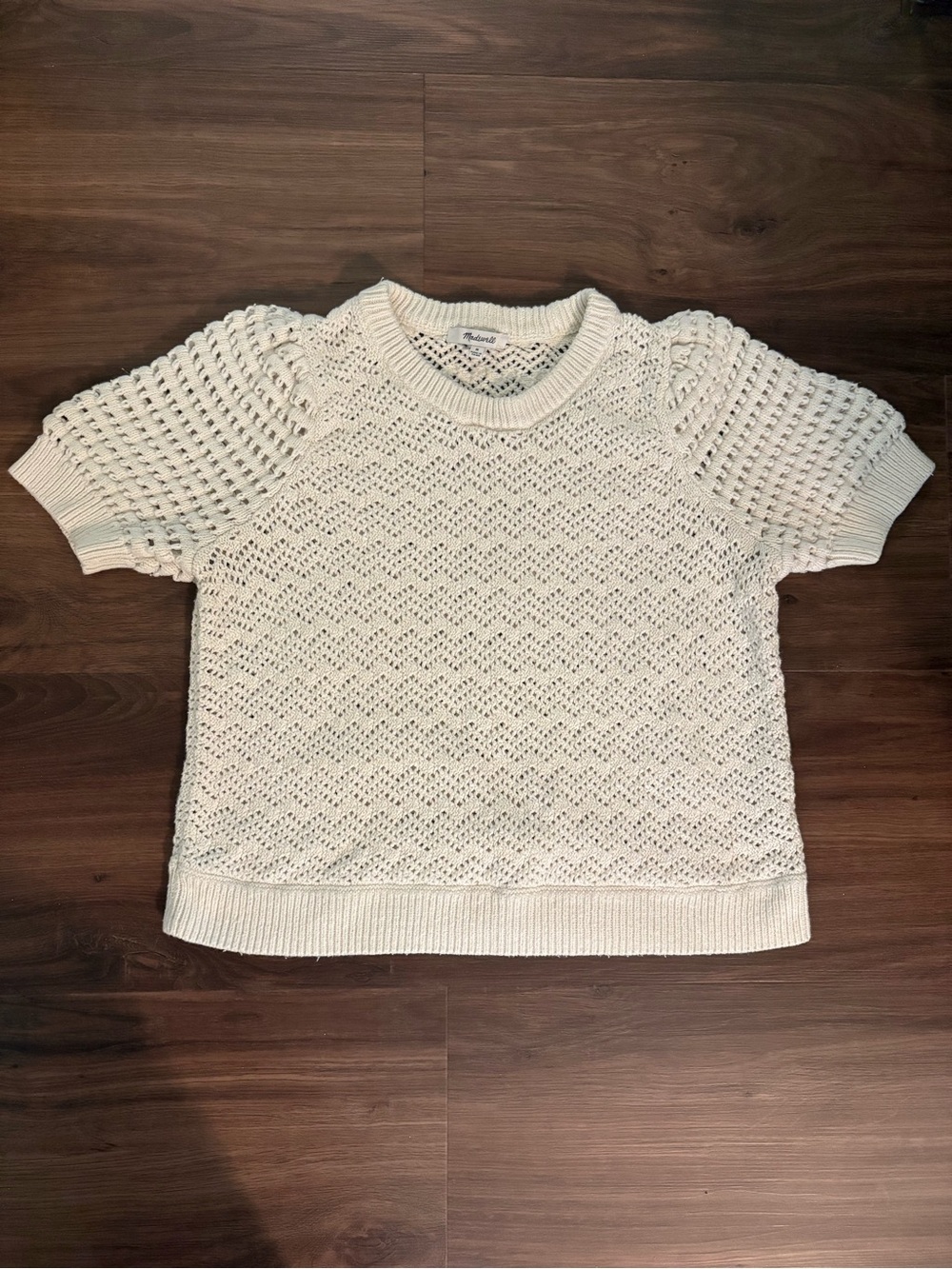 Madewell Cream Knit Puff Sleeve Top | Size M